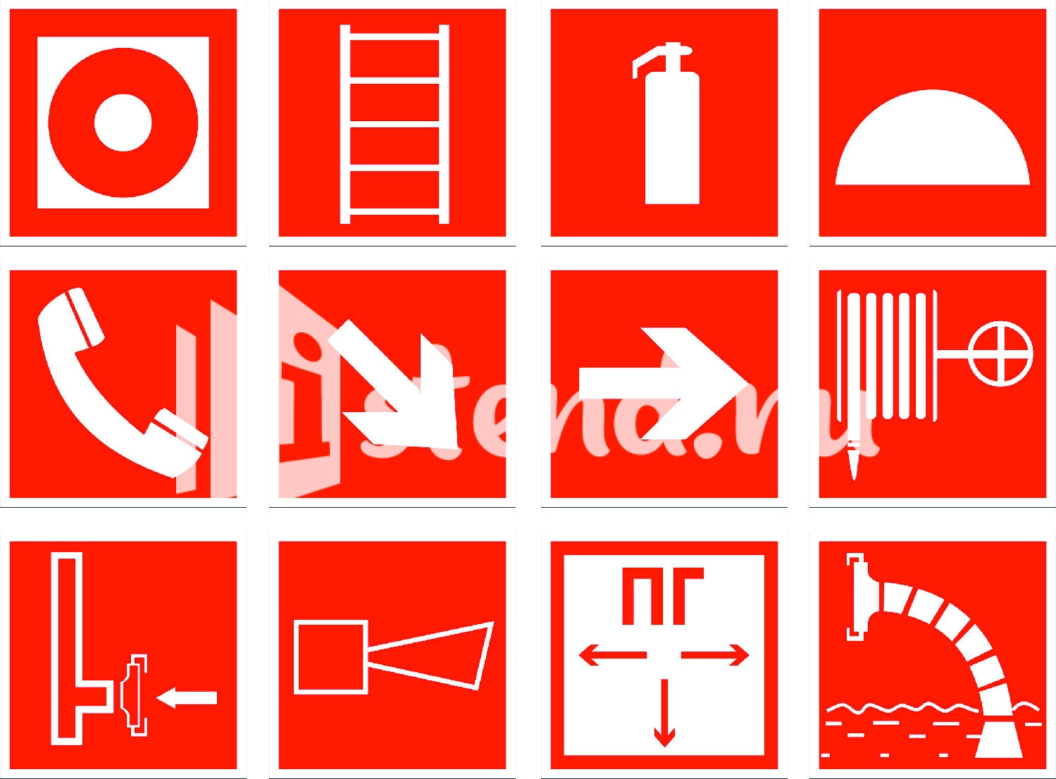 Знаки пожарной безопасности 300х300мм фотолюминесцентные на ПВХ